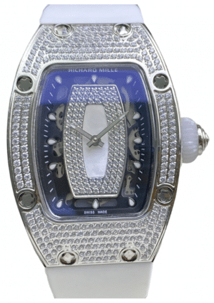 Réplica Richard Mille 07-01 Caja de Diamantes con Correa Blanca