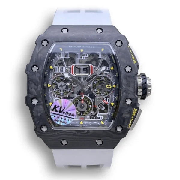 Replica Richard Mille 011-03 Carbon Fiber White Strap