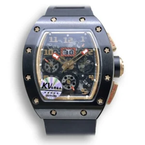 Replica Richard Mille 011 Ceramic Skeleton Dial and Black Strap