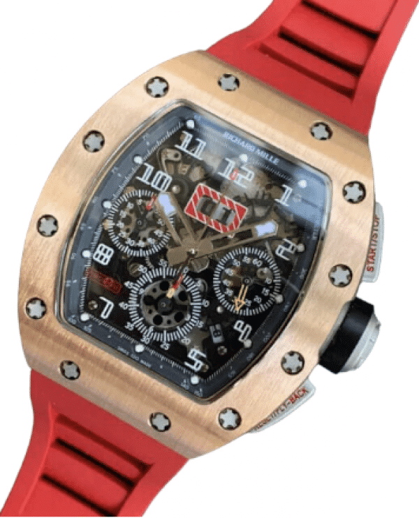Replica Richard Mille 011 Rose Gold and Red Strap