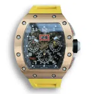 Replica Richard Mille-011 Rose Gold Rubber and Yellow Strap