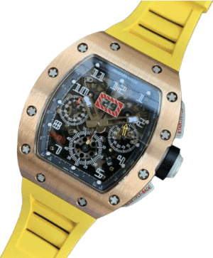 Replica Richard Mille-011 Rose Gold Rubber and Yellow Strap