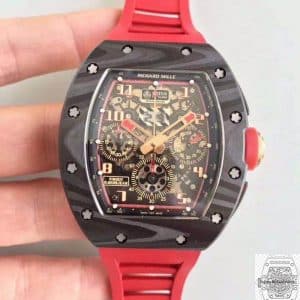 Replica Richard Mille 011 Forged Carbon Red Rubber Strap and Black Case