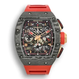 Replica Richard Mille 011 Forged Carbon Red Rubber Strap and Black Case