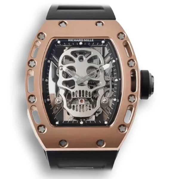 Replica Richard Mille 052 Tourbillon Titanium Case with Gold Case and Black Strap