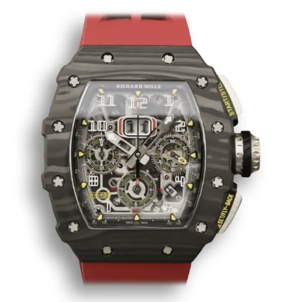 Super clone Richard Mille 011 Carbon Fiber Red Strap