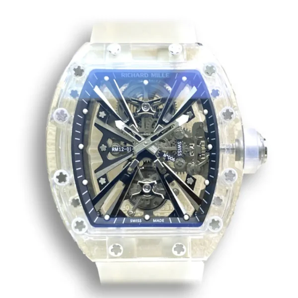 Replica Richard Mille 12-01 Tourbillon Transparent White Strap