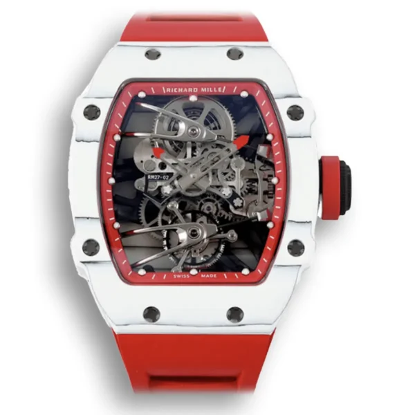 Superclone Richard Mille 27-02 Rafael Nadal Tourbillon with Red Rubber Strap and White Case.