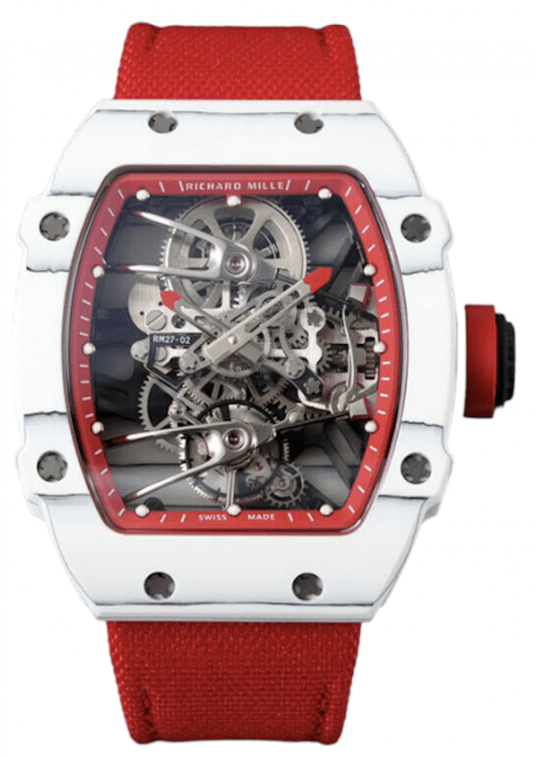 Superclone Richard Mille 27-02 Rafael Nadal Tourbillon with Red Strap and White Case