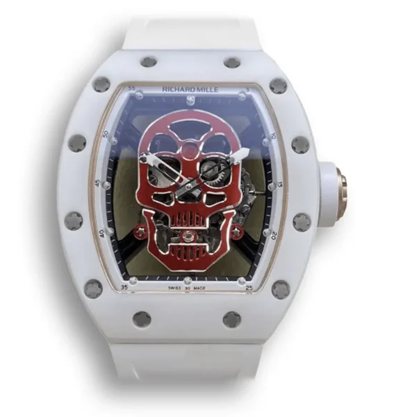 Replica Richard Mille 52-01 Tourbillon Ceramic Case with White Rubber Strap and White Case