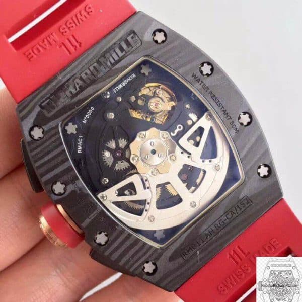 Photo 4 - RM 011 Replica RM 011 Forged Carbon ETA7750 Red Rubber Strap
