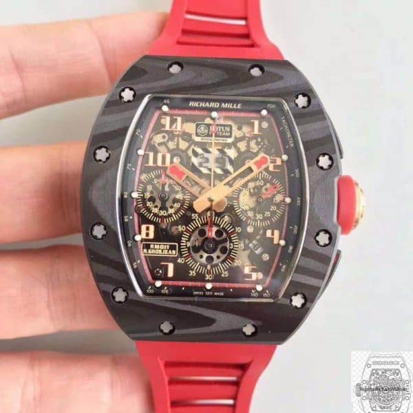 Photo 5 - RM 011 Replica RM 011 Forged Carbon ETA7750 Red Rubber Strap