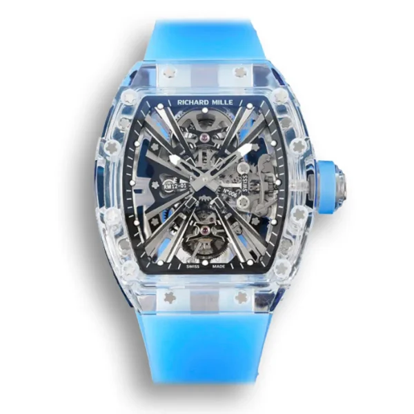 Replica Richard Mille 12-01 Tourbillon Transparent Version with a Blue Strap