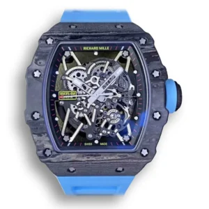 RM35-02 Best Edition T+ Factory NTPT Carbon Fiber Blue Rubber Strap