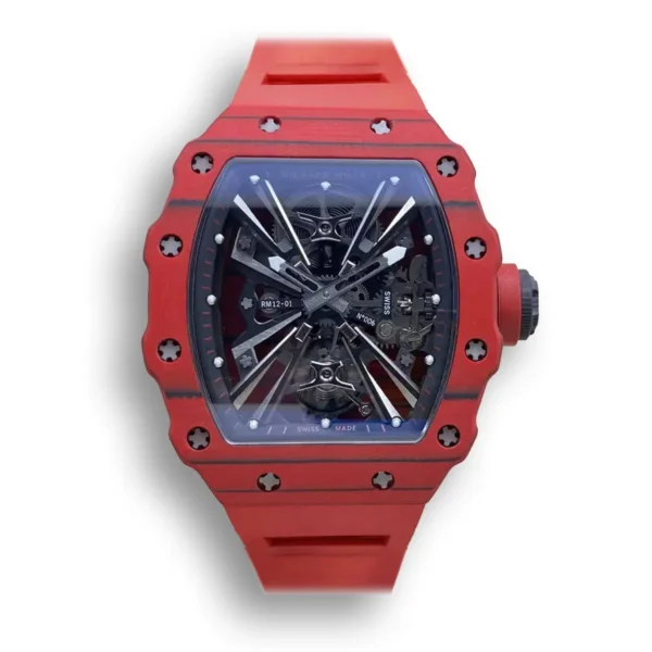 Replica Richard Mille RM12-01 Tourbillon 1:1 Best Edition RM Factory Red Rubber Strap