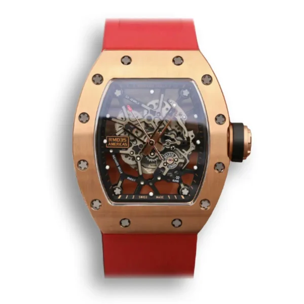 Replica Richard Mille RM035 Americas KV Factory Best Edition Rose Gold Red Strap