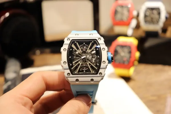 Replica RM12-01 Carbon Fiber Case Blue Rubber Strap - Image 8