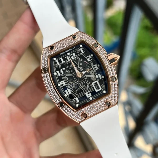 Photo 2 - New Models Replica RM 67-01 Rose Gold Diamonds White Strap