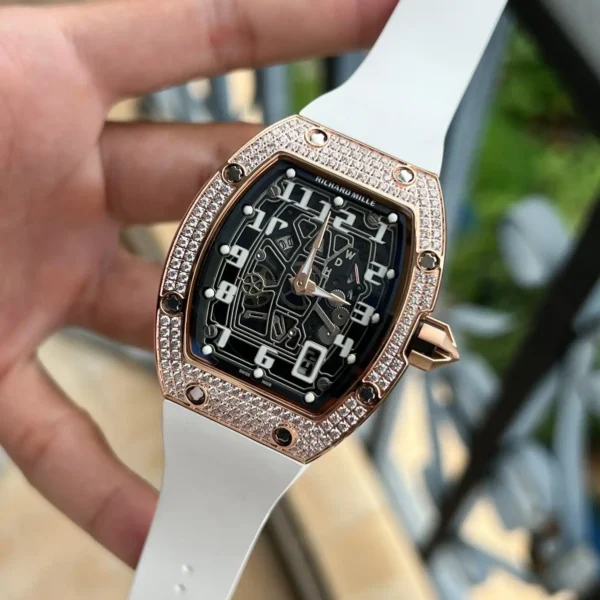 Photo 3 - New Models Replica RM 67-01 Rose Gold Diamonds White Strap