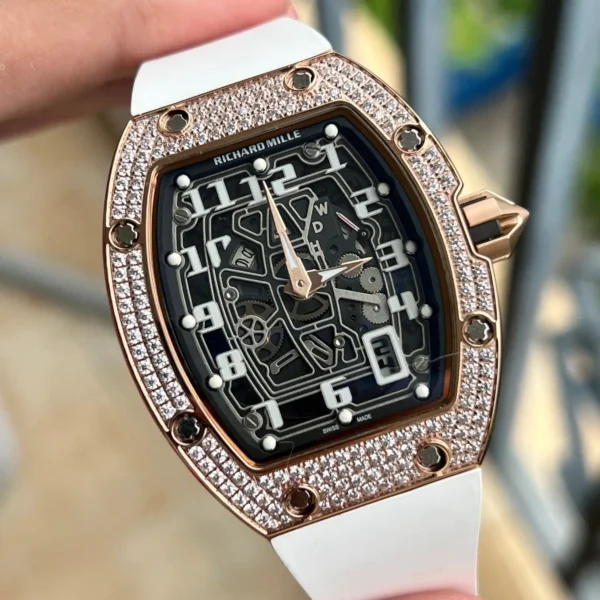 Photo 4 - New Models Replica RM 67-01 Rose Gold Diamonds White Strap