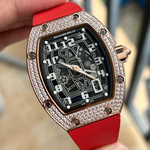 Photo 4 - New Models Replica RM 67-01 Rose Gold Diamonds Red Strap