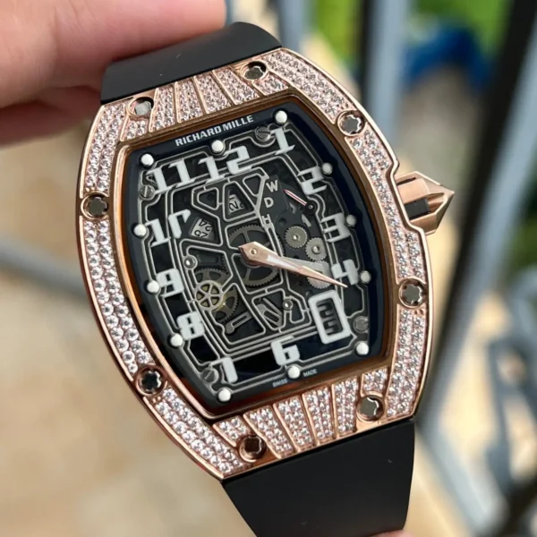 Photo 4 - New Models Replica RM 67-01 Rose Gold Diamonds Black Strap