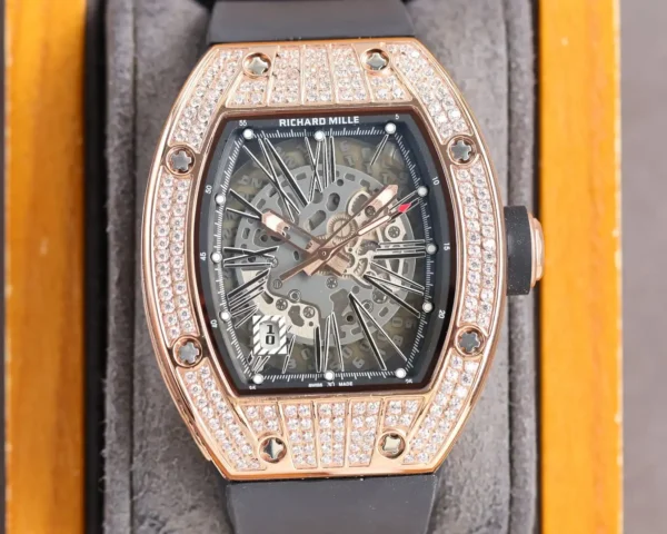 Photo 4 - New Models Replica RM 010 Rose Gold Diamonds Black Strap