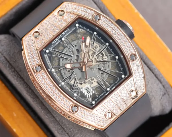 Photo 5 - New Models Replica RM 010 Rose Gold Diamonds Black Strap