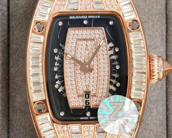 Photo 4 - New Models Replica RM 007-1 Diamond Crown Rose Gold Black Strap