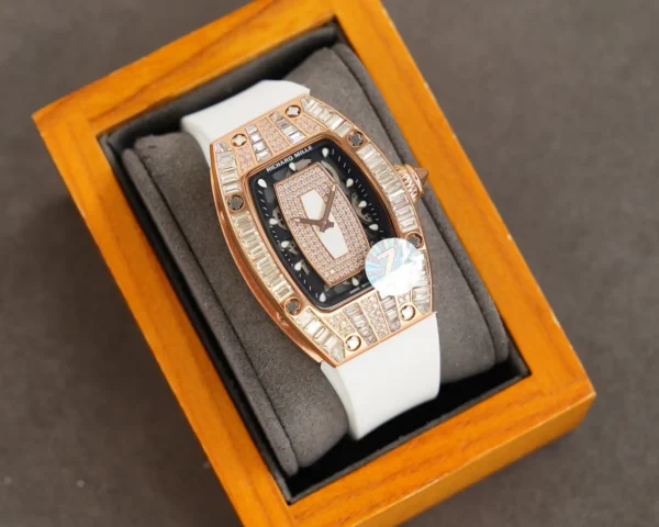 Photo 3 - New Models Replica RM 007-1 Diamond Crown Rose Gold White Strap