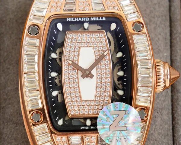 Photo 4 - New Models Replica RM 007-1 Diamond Crown Rose Gold White Strap