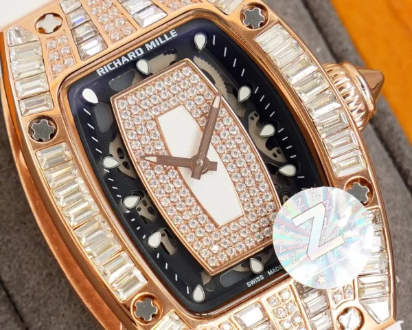 Photo 5 - New Models Replica RM 007-1 Diamond Crown Rose Gold White Strap