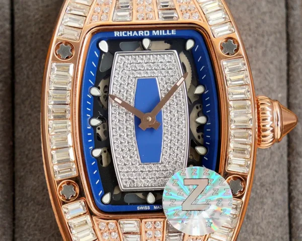 Photo 4 - New Models Replica RM 007-1 Diamond Crown Rose Gold Blue Strap