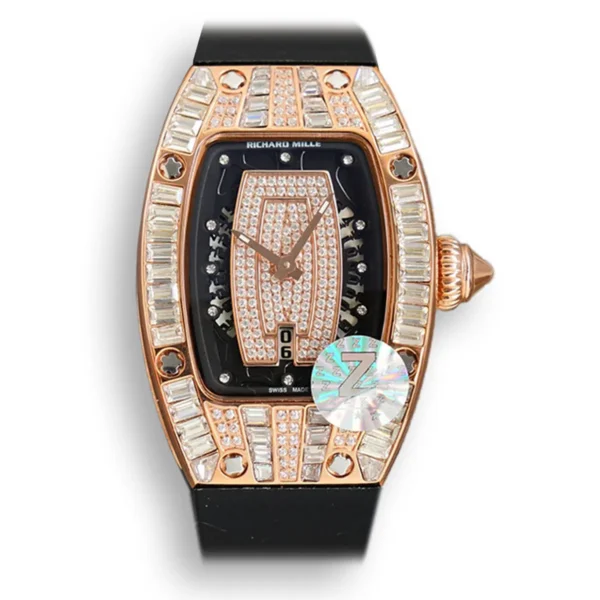 Replica RM 007-1 Diamond Crown Rose Gold Black Strap